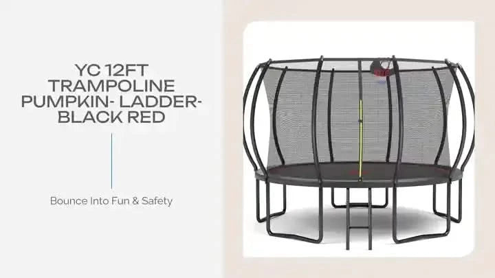 YC 12FT trampoline Pumpkin- ladder-Black Red Default -DTYStore