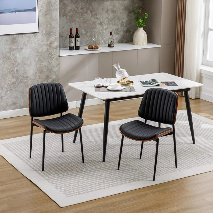 YIJIAN Dining Chairs Set of 2 Mid Century Modern Retro Faux Leather Chair with Bentwood Upholstered Seat Metal Legs Adjustable Foot for Kitchen Dining Room Chairs(BLACK) Default -DTYStore