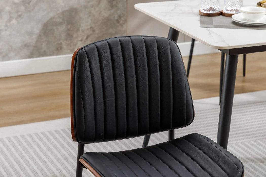 YIJIAN Dining Chairs Set of 2 Mid Century Modern Retro Faux Leather Chair with Bentwood Upholstered Seat Metal Legs Adjustable Foot for Kitchen Dining Room Chairs(BLACK) Default -DTYStore