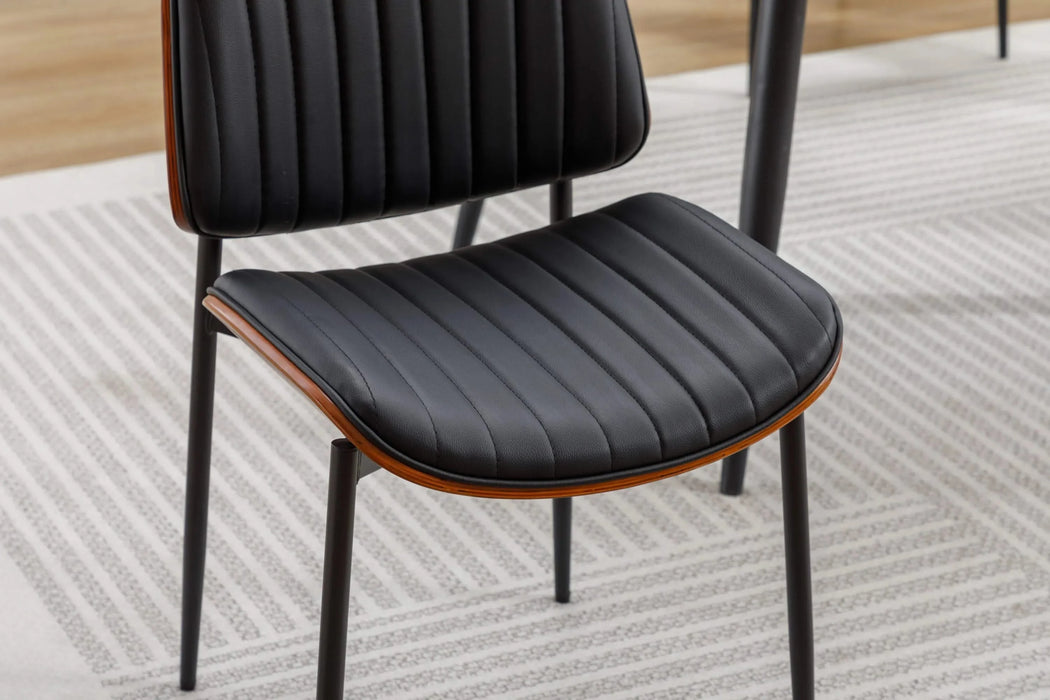 YIJIAN Dining Chairs Set of 2 Mid Century Modern Retro Faux Leather Chair with Bentwood Upholstered Seat Metal Legs Adjustable Foot for Kitchen Dining Room Chairs(BLACK) Default -DTYStore