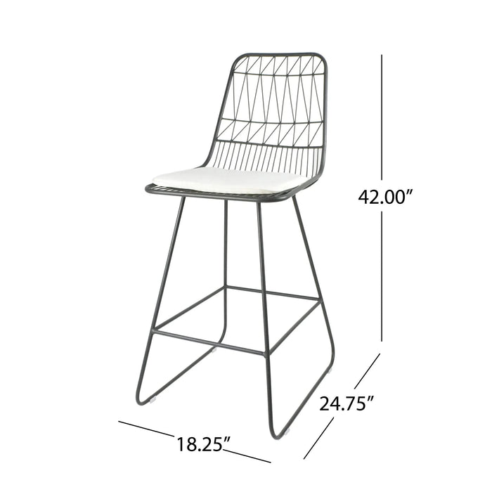 Yearning Iron Counter Stool with Water-resistant Cushion, Black and Ivory Default -DTYStore