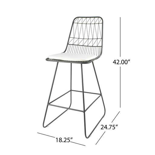 Yearning Iron Counter Stool with Water-resistant Cushion, Grey and Ivory Default -DTYStore