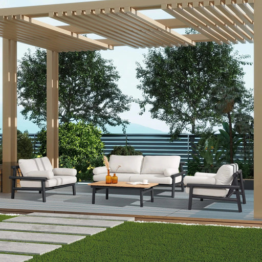 Zara 39.5' Dowel Frame Bolster Patio Deep Seating Armchair, Wheat Beige Axroma Olefin Default -DTYStore