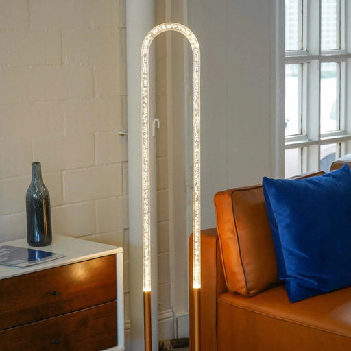 Zeon LED Floor Lamp, Contemporary Standing Light, Coarse Gold Finish, Metal and Clear Acrylic, 110-120V Default -DTYStore