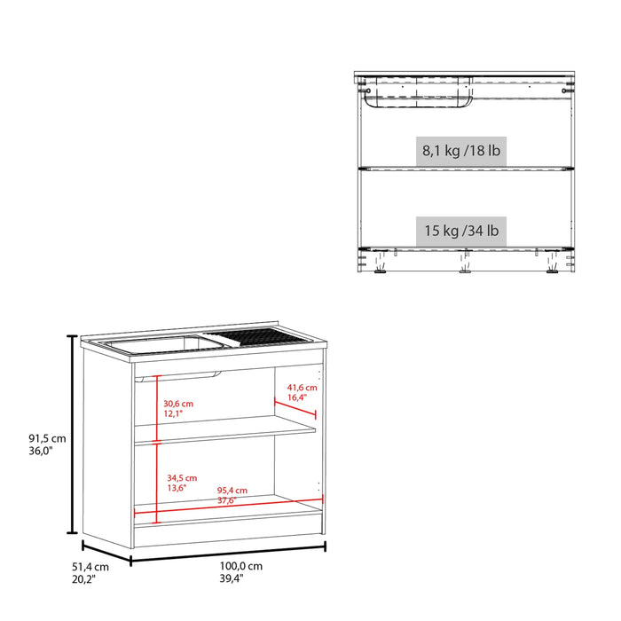 Zurich 39' Wide Utility Sink, Base Cabinet Two-Door Cabinet With Two Shelves, Stainless Steel Sink, Kitchen, Laundry Room, Garage Sink White Default -DTYStore