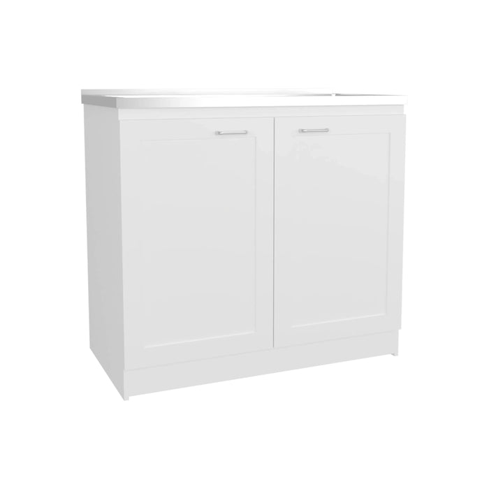 Zurich 39' Wide Utility Sink, Base Cabinet Two-Door Cabinet With Two Shelves, Stainless Steel Sink, Kitchen, Laundry Room, Garage Sink White Default -DTYStore