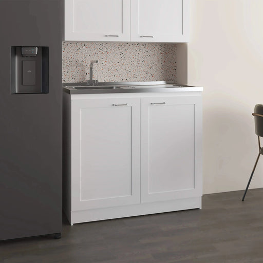 Zurich 39' Wide Utility Sink, Base Cabinet Two-Door Cabinet With Two Shelves, Stainless Steel Sink, Kitchen, Laundry Room, Garage Sink White Default -DTYStore