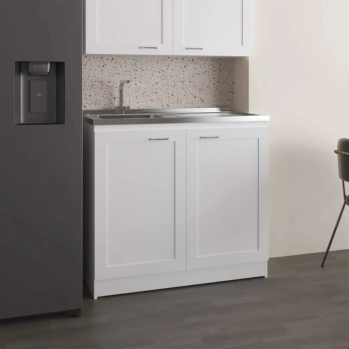 Zurich 39' Wide Utility Sink, Base Cabinet Two-Door Cabinet With Two Shelves, Stainless Steel Sink, Kitchen, Laundry Room, Garage Sink White Default -DTYStore