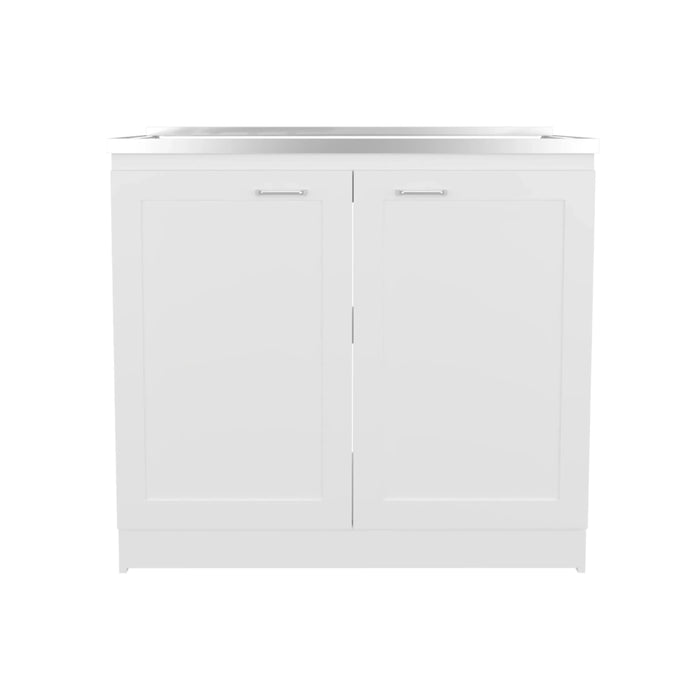 Zurich 39' Wide Utility Sink, Base Cabinet Two-Door Cabinet With Two Shelves, Stainless Steel Sink, Kitchen, Laundry Room, Garage Sink White Default -DTYStore