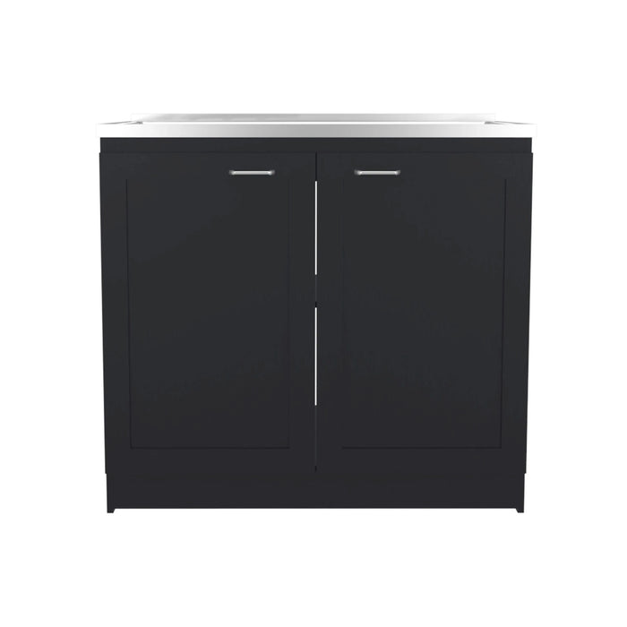Zurich 39' Wide Utility Sink, Base Cabinet Two-Door Cabinet With Two Shelves, Stainless Steel Sink, Laundry Room, Garage Sink, Black Default -DTYStore