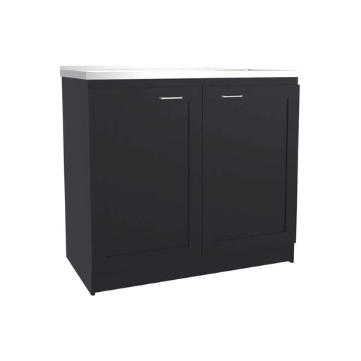 Zurich 39' Wide Utility Sink, Base Cabinet Two-Door Cabinet With Two Shelves, Stainless Steel Sink, Laundry Room, Garage Sink, Black Default -DTYStore