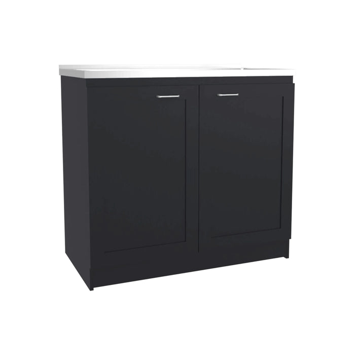 Zurich 39' Wide Utility Sink, Base Cabinet Two-Door Cabinet With Two Shelves, Stainless Steel Sink, Laundry Room, Garage Sink, Black Default -DTYStore