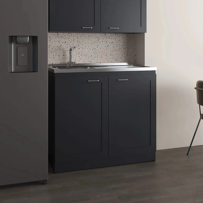 Zurich 39' Wide Utility Sink, Base Cabinet Two-Door Cabinet With Two Shelves, Stainless Steel Sink, Laundry Room, Garage Sink, Black Default -DTYStore