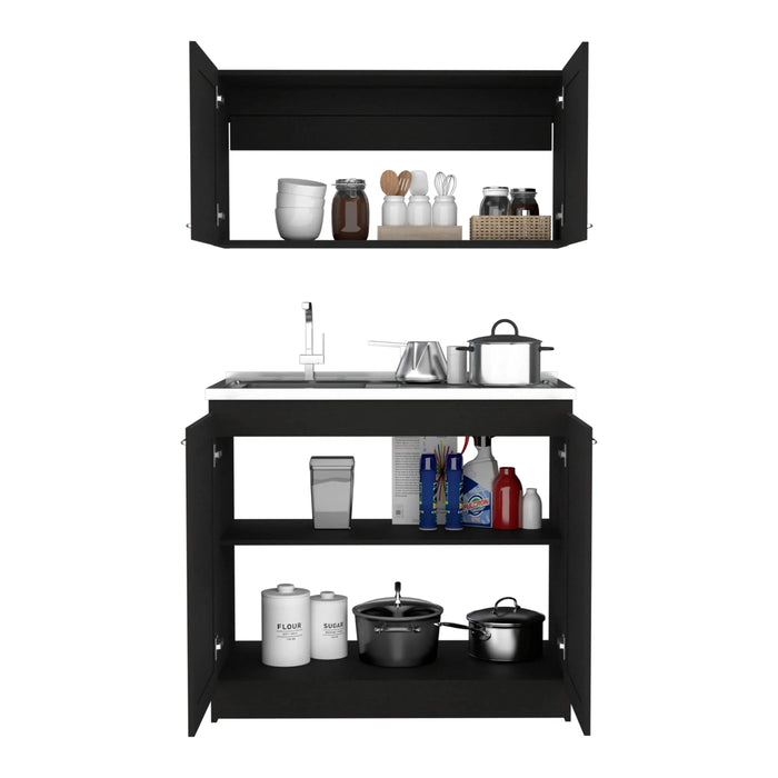 Zurich Cabinet Set, Two Shelves Black Default -DTYStore