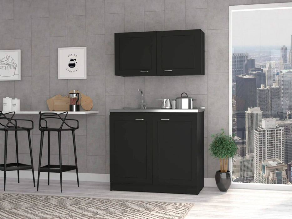 Zurich Cabinet Set, Two Shelves Black Default -DTYStore