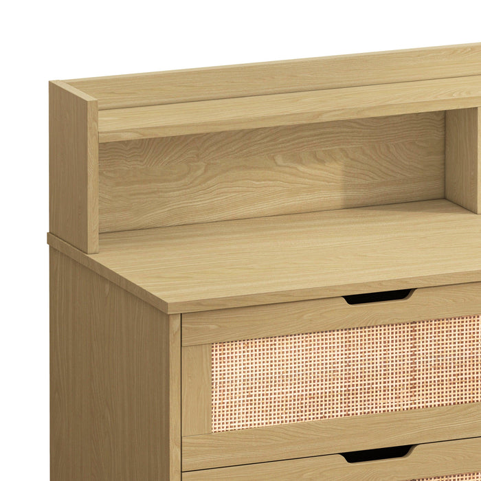 43.31"6-Drawers Rattan Storage Cabinet Rattan Drawer with LED Lights and Power Outlet,for Bedroom,Living Room,Natural - DTYStore