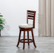 24' Counter Height Slat Back Swivel Stool, Cherry Finish, Beige Fabric Seat - DTYStore