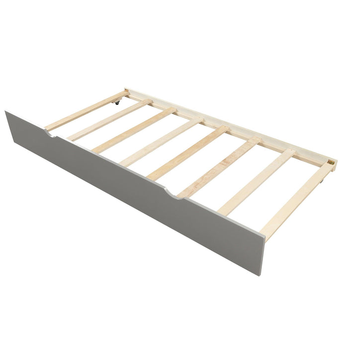 Platform Bed with Twin Size Trundle, Twin Size Frame, Gray - DTYStore