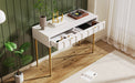 Modern metal leg double drawer dressing table, combining high-quality wood and metal, simple style, multifunctional dressing table, suitable for bedroom, living room, and office use - DTYStore