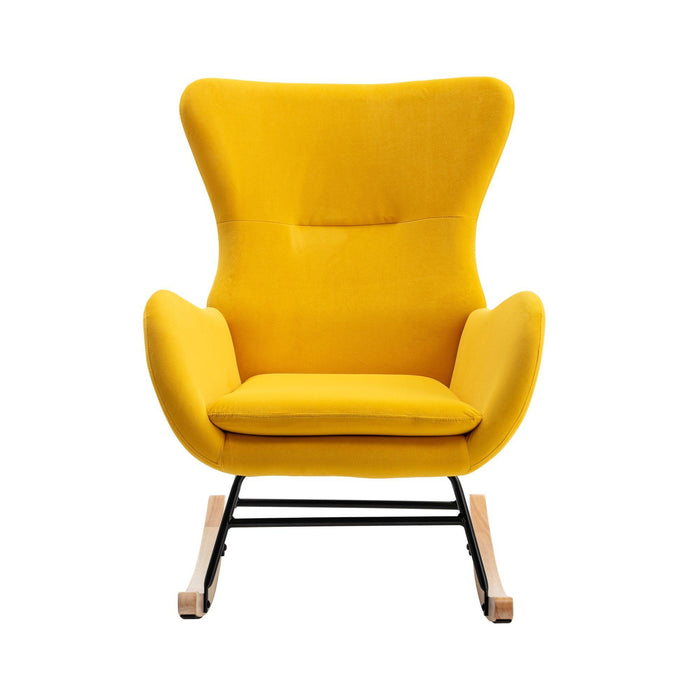 Velvet Fabric Padded Seat Rocking Chair with High Backrest and Armrests - DTYStore
