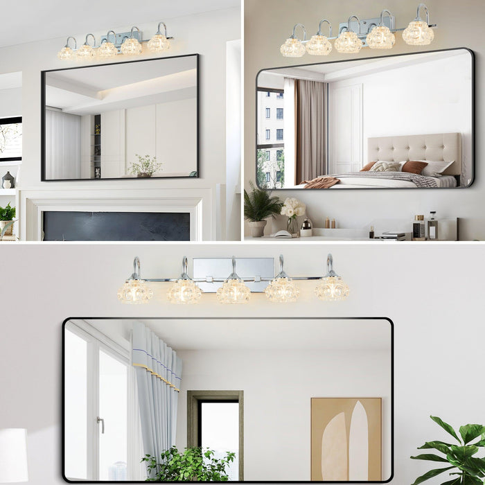 Brushed Nickel Finish Vintage Crystal Vanity Light - Elegant 5-Light Bathroom Mirror Fixture with Clear Glass Shades (No Bulbs)