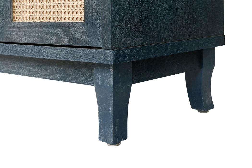 Handcrafted Premium Grain Panels,Rattan Sideboard Buffer Cabinet,Accent Storage Cabinet With 4 Rattan Doors, Modern Storage Cupboard Console Table with Adjustable Shelves for Living Room ,BLUE - DTYStore