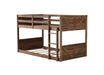 Twin over Twin Floor Bunk Bed with Panelled Headboard and Footboard, Solid Rubber Wood Foundation with Safety Guardrails, Built-in ladder,Antique Oak - DTYStore