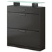 Slim Entryway Organizer with 2 Flip Drawers, Tempered Glass Top Shoe Storage Cabinet with Drawer, Free Standing Tipping Bucket Shoe Rack with LED Light for Hallway, Black - DTYStore