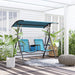 Outsunny 2-Seat Patio Swing Chair, Outdoor Canopy Swing Glider with Pivot Storage Table, Cup Holder, Adjustable Shade, Bungie Seat Suspension and Weather Resistant Steel Frame, Blue - DTYStore