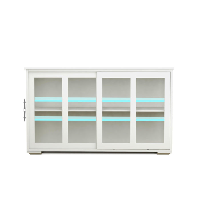 Kitchen Storage Stand Cupboard With Glass Door-White - DTYStore