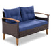 GO 4-Piece Garden Furniture, Patio Seating Set, PE Rattan Outdoor Sofa Set, Wood Table and Legs, Brown and Blue - DTYStore