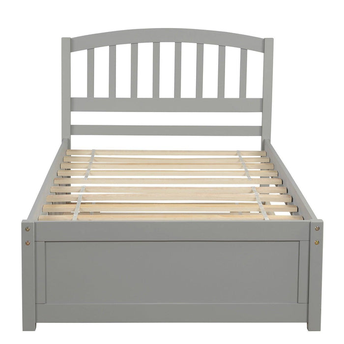 Twin Size Platform Bed Wood Bed Frame with Trundle, Gray - DTYStore