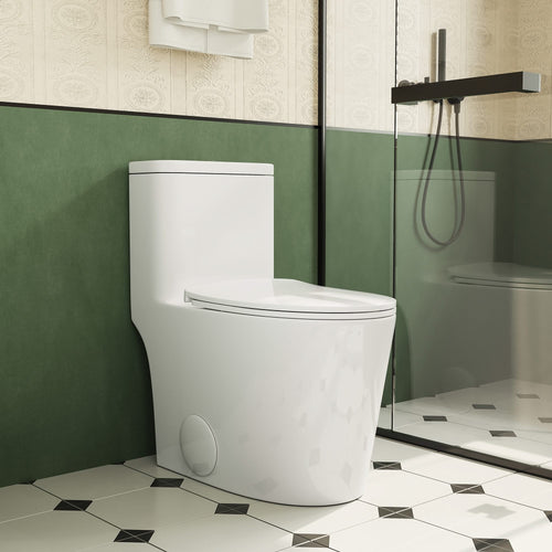 1.1/1.6 GPF Elongated Comfort Height Floor Mounted One-Piece Toilet ,  CUPC Certified, WaterSense Cetified, Ceramic, White Color, Soft Close Seat - Image 2