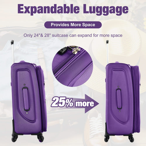 Softside Luggage Expandable 3 Piece Set Suitcase with Duffel Bag Upright Spinner Softshell Lightweight Luggage Travel Set - Image 64