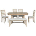 6-Piece Rubber Wood Dining Table Set with Beautiful Wood Grain Pattern Tabletop Solid Wood Veneer and Soft Cushion (Natural Wood Wash) - DTYStore