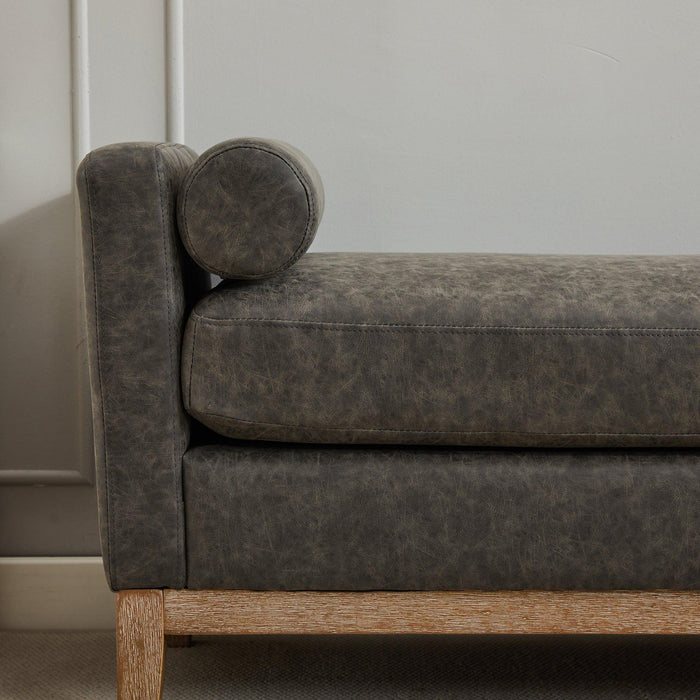 66.34"W Elegant Upholstered Bench, Daybed,Ottoman with Wood Legs & 2 Bolster Pillows for End of Bed, Bedroom, Living Room, Entryway,Gray Polyurethane(PU) - DTYStore