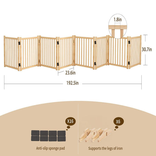 8-Panel Wooden Freestanding Dog Gate, Step Over Indoor Pet Fence for Doorways and Stairs - Image 3