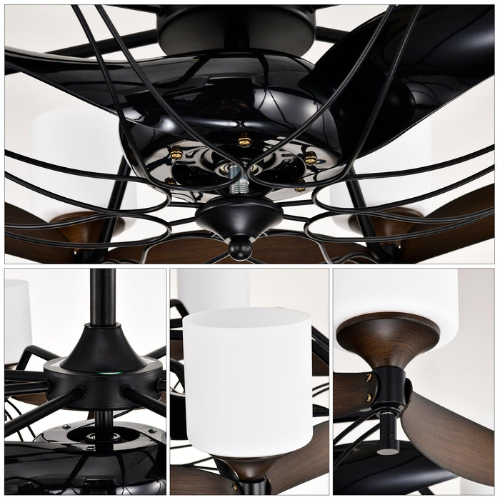 Dia 33 inch Chandelier Ceiling Fan With Remote Control,DC Motor ,6 Speed,3 ABS Blades for Bedroom Dining Room Living Room Kitchen Farmhouse Entry,Matte Black+ Red Wood Grain