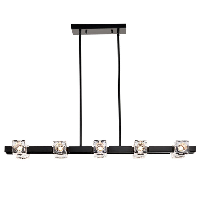 Rectangle Chandelier for Dining Room, 8-Light Black Farmhouse Linear Pendant Light Fixture, Modern Crystal Hanging Lighting Chandelier for Lobby, Kitchen, Bedroom, Living Room, Conference Room, Home