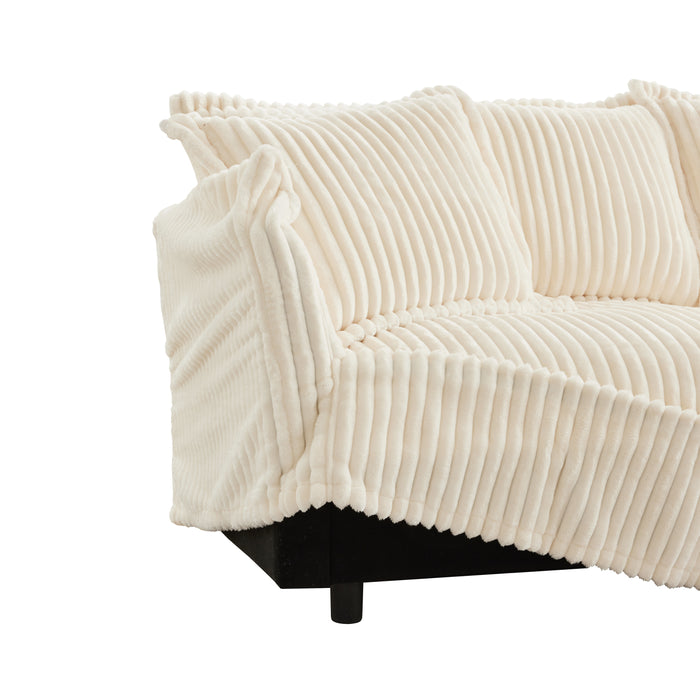 Slipcovered Sectional 2 Seater Sofa Couch with Convertible Ottoman, Wide and Deep Seat L Shaped Sofa with Detachable Cover and Soft Multiple Big Pillows,Cream Corduroy Fabric