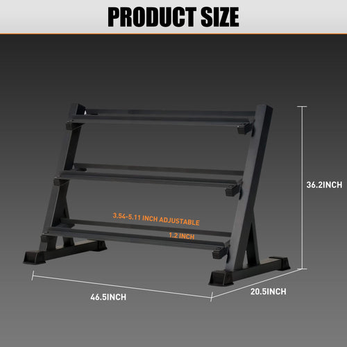 3-Tier Dumbbell Rack Stand: Holds 5-50lb weights with a 1100 lb max capacity. Designed specifically for dumbbell storage. - Image 3