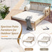 Outdoor Daybed, Patio Daybed with Four Pillows, Wooden Outdoor Bed with Curved Armrests for Poolside, Backyard, Garden (Light Teak+Beige Cushion) - DTYStore