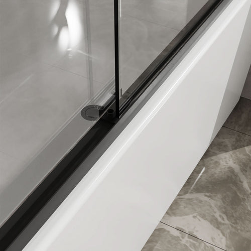 Goodyo Double Sliding Bathtub Shower Door with SGCC Clear Tempered Glass, Matte Black, 58 in. W x 60 in. H - Image 8