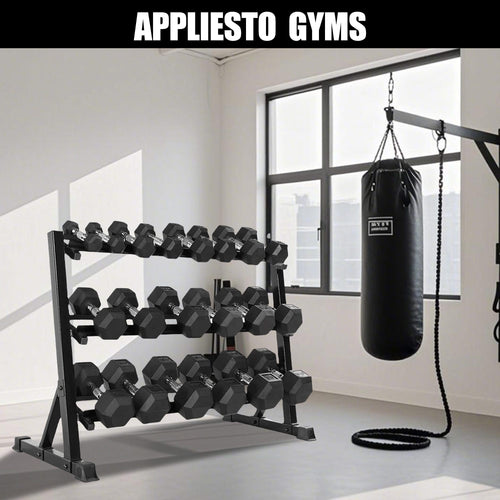 3-Tier Dumbbell Rack Stand: Holds 5-50lb weights with a 1100 lb max capacity. Designed specifically for dumbbell storage. - Image 4
