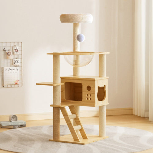 48.8' Modern Cat Tower, Wood Cat Tree Tower for Indoor Cats, Cat Tree with Sisal-Covered Scratching Posts and Top Perch, Cat Condo with Acrylic Hammock for Small Large Cats - Image 4