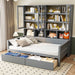 Twin Size Wooden Daybed with Glass-Door Storage Cabinets, Built-in LED Lighting and Shelves, Gray - DTYStore