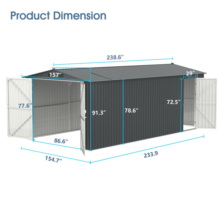 Outdoor Storage Shed 20x13 FT, Metal Garden Shed Backyard Utility Tool House Building with 2 Doors and 4 Vents for Car,Truck,Bike, Garbage Can,Tool,Lawnmower - DTYStore