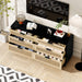 59" Rattan Dresser with Drawers, 6 Drawer Dresser for Bedroom, Clothes Storage Cabinet for Bedroom, Metal Handle&Wood Legs for Hallway, Living Room, Bedroom,Black - DTYStore