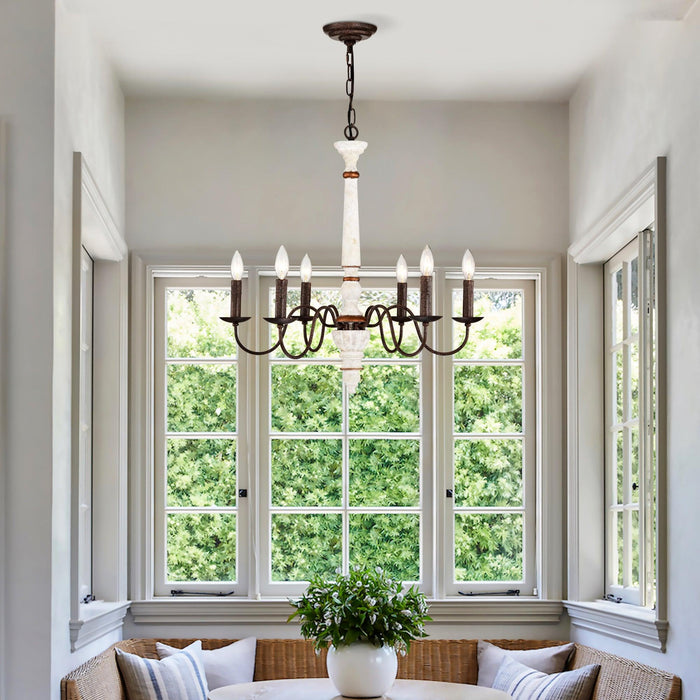 Retro White and Rust Color Chandelier With Light Fixture 6 Light (E12 NO include Bulb) Pendant Light Fixtures for Dining Room, Lobby, Kitchen, Bedroom, Living Room, Conference Room, Home Office