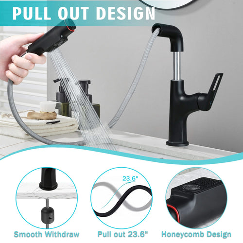 Matte Black Pull-Down Vessel Faucet with Lift Spout & Dual Spray Modes, Metal, Single Hole - Image 6